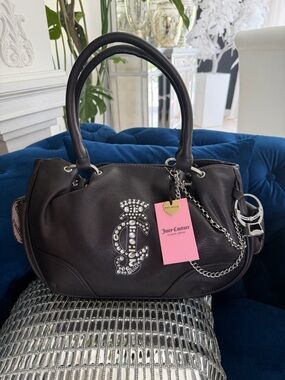 Juicy Couture Brown  Crystal-Embellished Leather Satchel